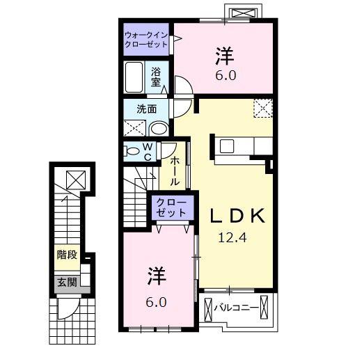 ラブリーメゾンヒノキ B棟(2LDK/2階)の間取り写真