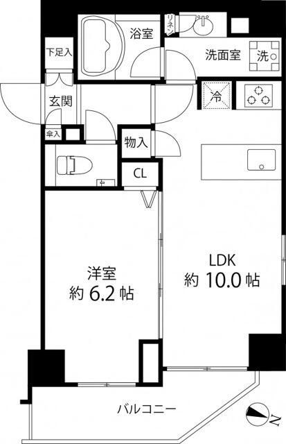 麻布十番レジデンス(1LDK/7階)の間取り写真