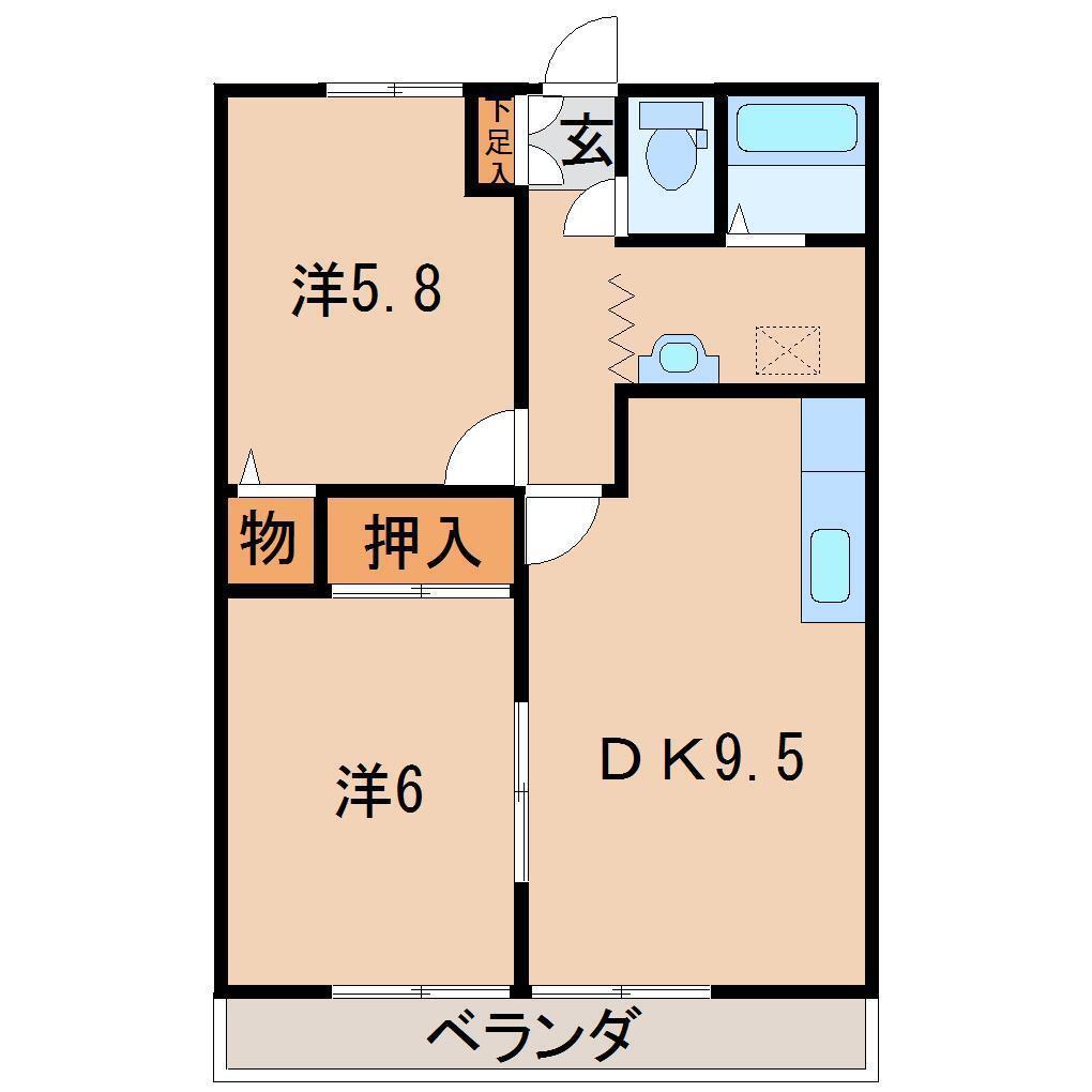 パセオジュネス(2DK/2階)の間取り写真