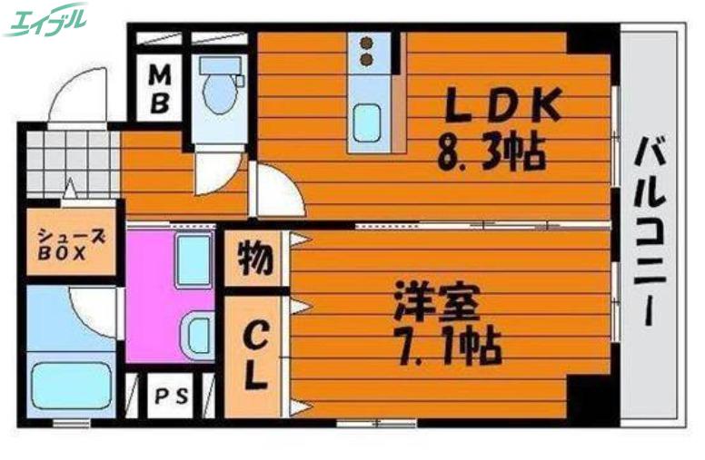 ハートフル医大西(1LDK/5階)の間取り写真