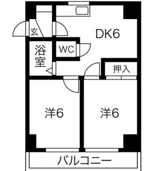 ヴィラウエスト難波(2DK/6階)の間取り写真