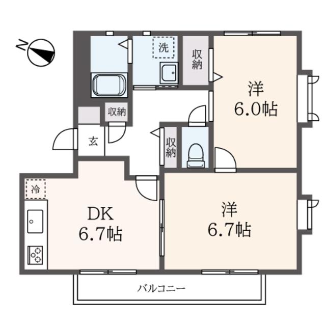クレール浜田山(2DK/1階)の間取り写真