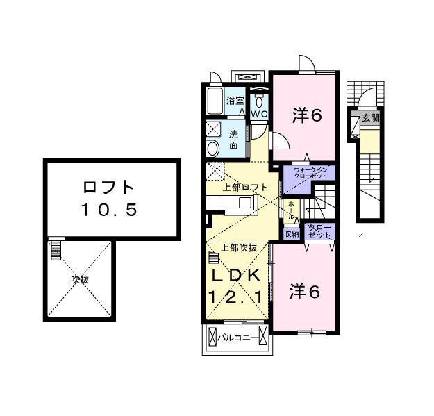リヴェール竹田(2LDK/2階)の間取り写真