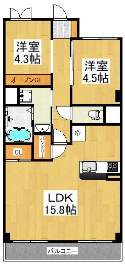 アミニティミシマビル(2LDK/4階)の間取り写真