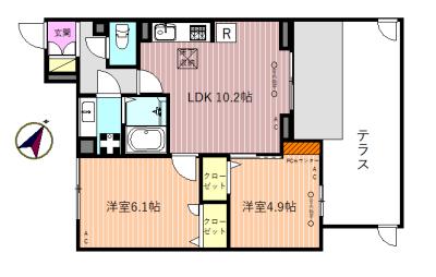 リベリオス相模大野壱番館(2LDK/3階)の間取り写真