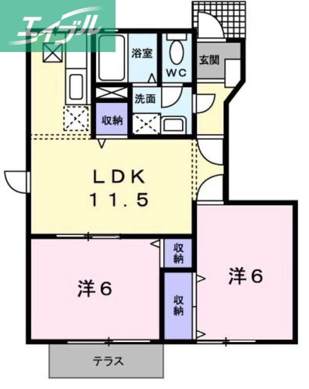 RAINBOW 輝(2LDK/1階)の間取り写真