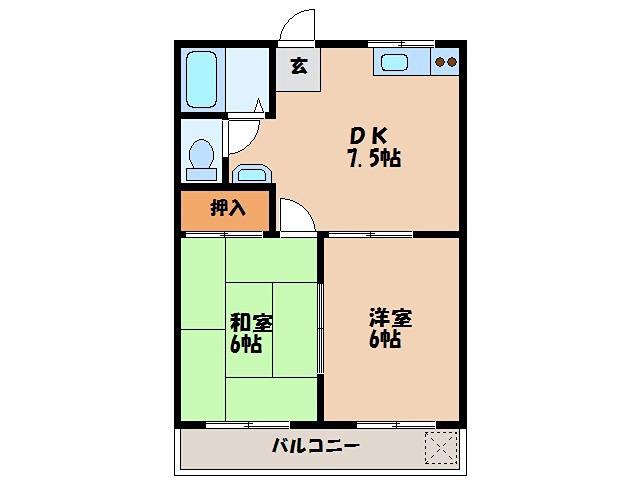スターハイツ高木(2DK/1階)の間取り写真