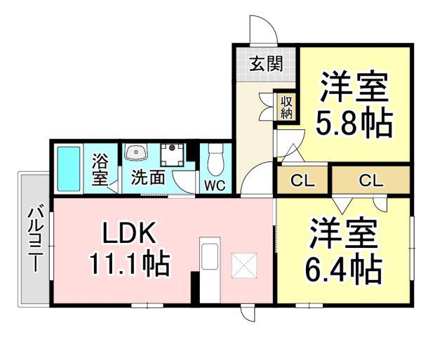 ビューテラス山王A(2LDK/1階)の間取り写真