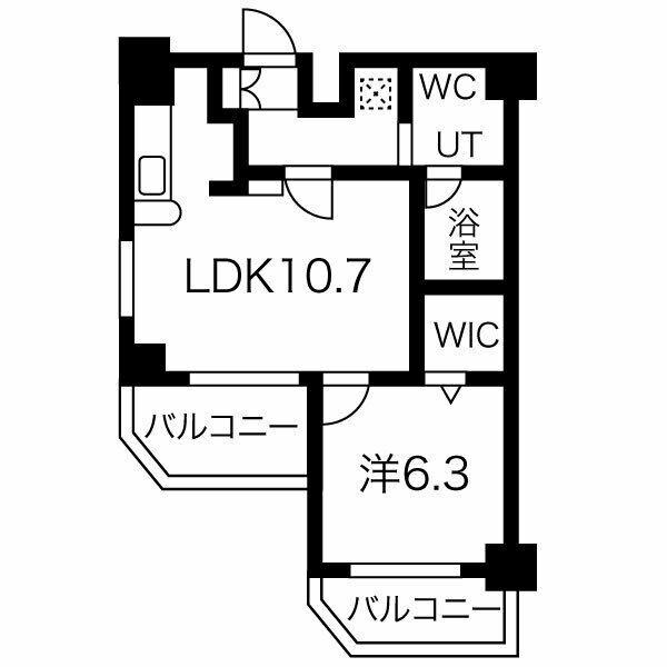 ソレイルコート桜本町(1DK/8階)の間取り写真