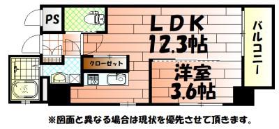 ERDE三萩野 エルデミハギノ(1LDK/6階)の間取り写真