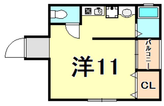 クレール二見町(ワンルーム/2階)の間取り写真