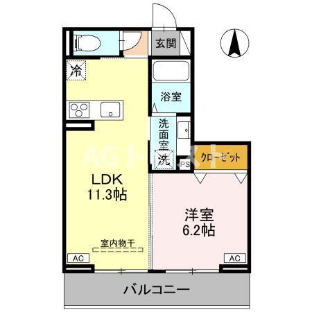 ノーブルラフィネ土呂町(1LDK/1階)の間取り写真