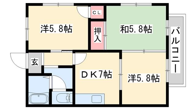 グリーンアヴェニュー古宮(3DK/2階)の間取り写真