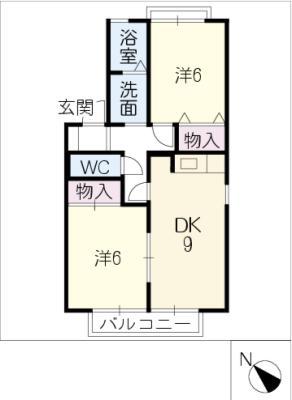 エスポワール(2DK/2階)の間取り写真