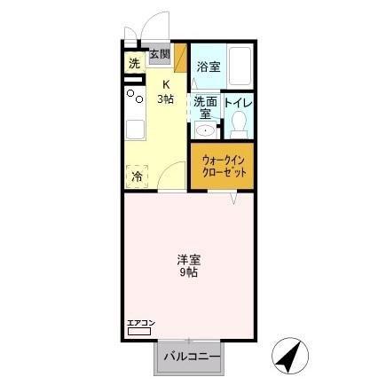 ピュアコートD棟(1K/2階)の間取り写真