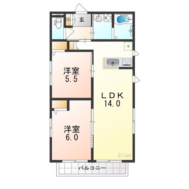 ハイムコンフォート(2LDK/2階)の間取り写真
