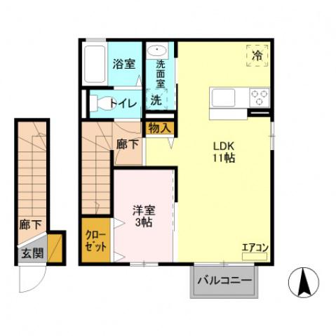 サウザンドサニー B(1LDK/2階)の間取り写真