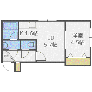 マープル平岸(1DK/4階)の間取り写真