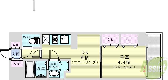 セントロイヤルクラブ新大阪(1DK/7階)の間取り写真