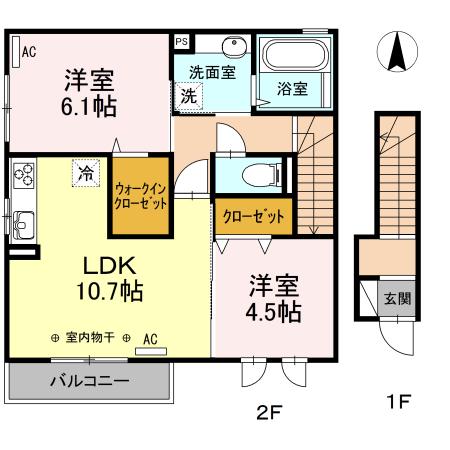 エンソワ III番館(2LDK/2階)の間取り写真