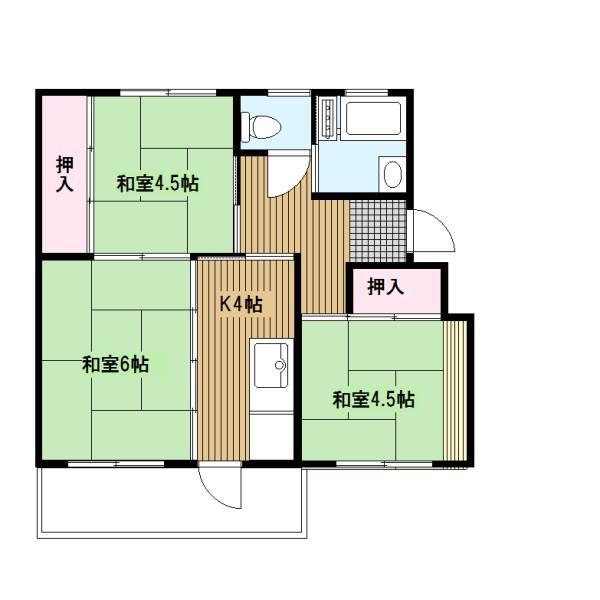 京急本線 上大岡駅 徒歩17分 4階建 築64年(3DK/3階)の間取り写真