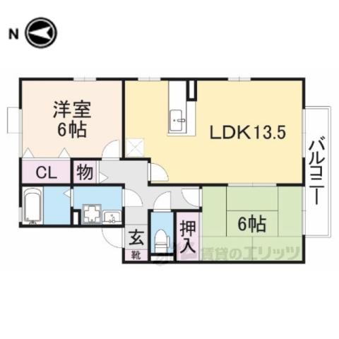 グリーンヴィレッジあいC棟(2LDK/2階)の間取り写真