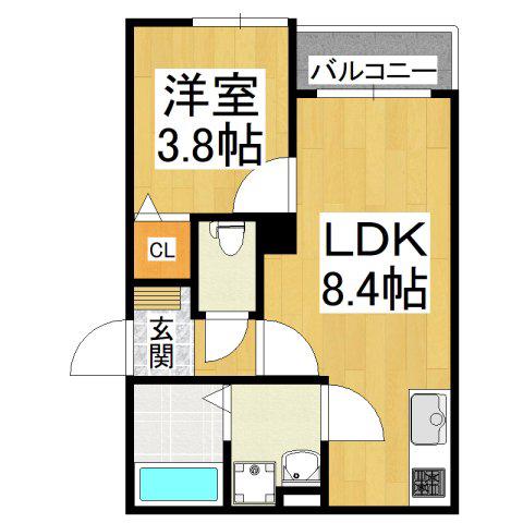 AND TERRACE 北野田B棟(1LDK/3階)の間取り写真