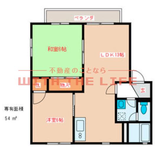 フラワーガーデン津福(2LDK/2階)の間取り写真