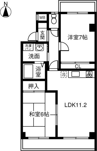 神ノ木ハイツ(2LDK/3階)の間取り写真