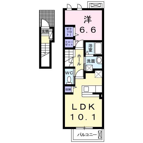 ボーノベレッザ(1LDK/2階)の間取り写真