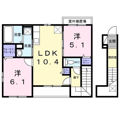 プラム江坂(2LDK/2階)の間取り写真