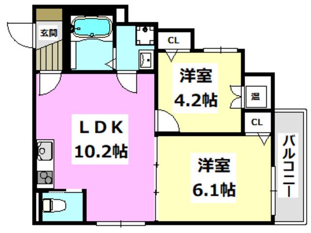 F ASECIA LAUD(2LDK/2階)の間取り写真