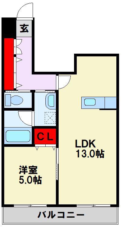 カレントII(1LDK/4階)の間取り写真