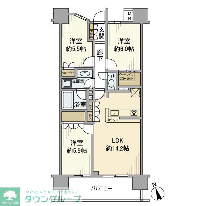 クレアホームズ船橋(3LDK/9階)の間取り写真
