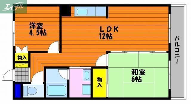 ベルメゾン東古松(2LDK/2階)の間取り写真