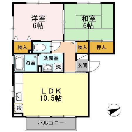 コーポラスヤナセII(2LDK/3階)の間取り写真