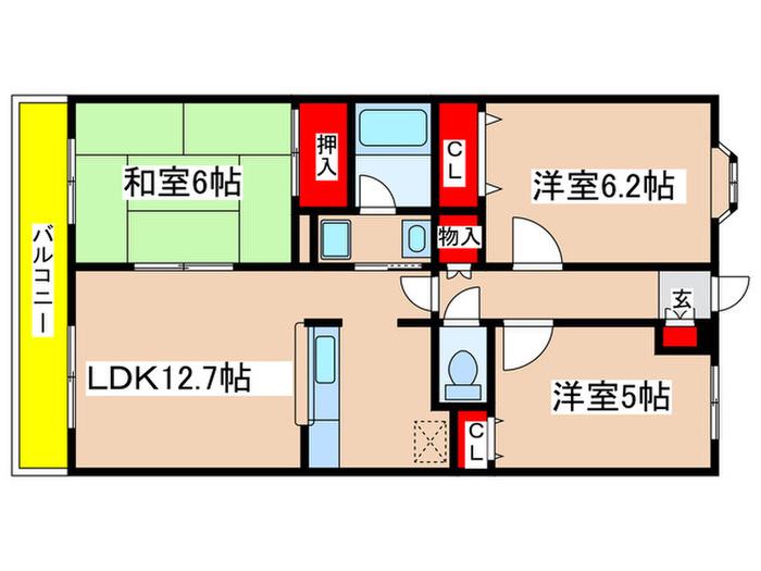 第6旭マンション(3LDK/3階)の間取り写真