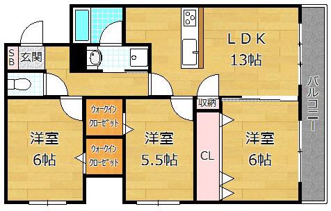 MAISON DO 華の杜(3LDK/1階)の間取り写真
