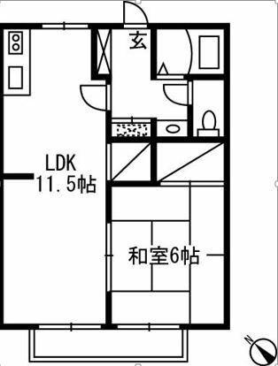 サンライフ若葉(1LDK/2階)の間取り写真