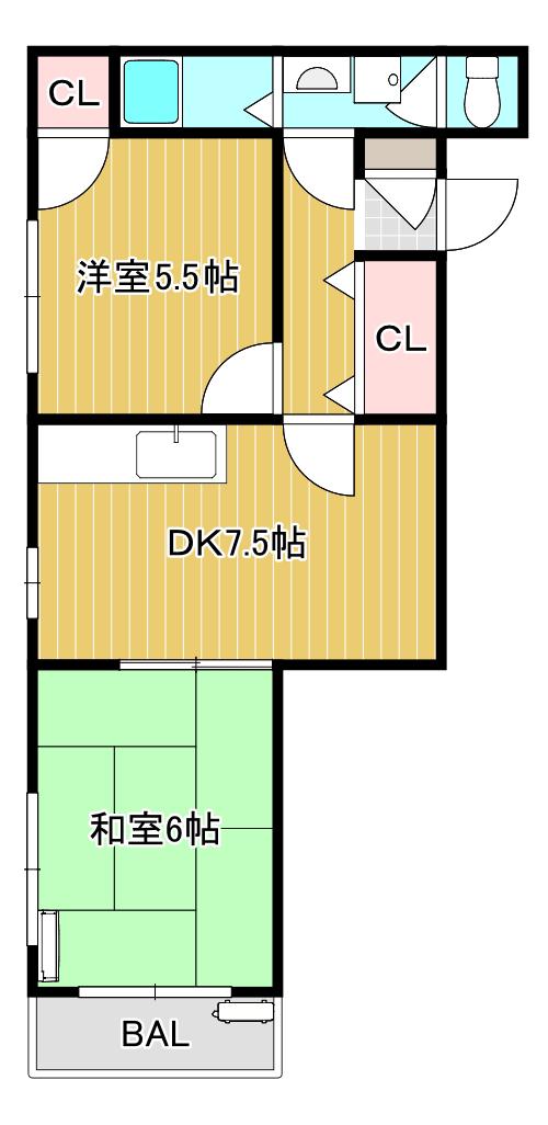 スカイコーポ宝(2DK/3階)の間取り写真