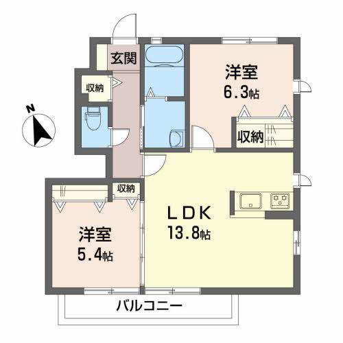 アルカ・フトーラ A棟(2LDK/1階)の間取り写真