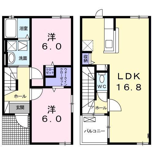 アプローズ I(2LDK/1階)の間取り写真
