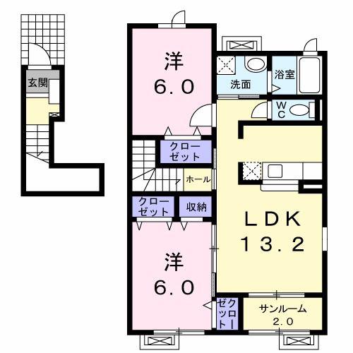 セントラル ハーモニーI(2LDK/2階)の間取り写真