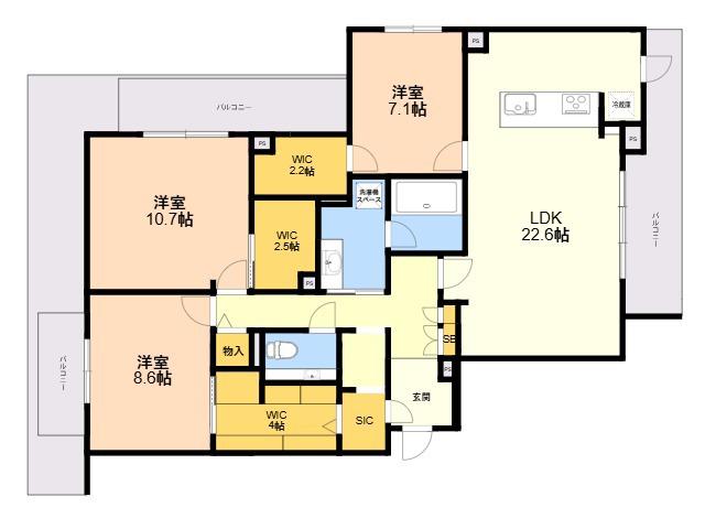 シャーメゾン薬院けご(3LDK/3階)の間取り写真