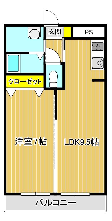 メゾン・ジュネスV(1LDK/2階)の間取り写真