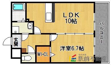 ビエラコート東比恵(1LDK/6階)の間取り写真