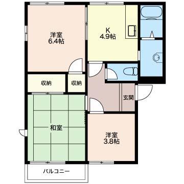 ルミエール湘南A(3K/2階)の間取り写真