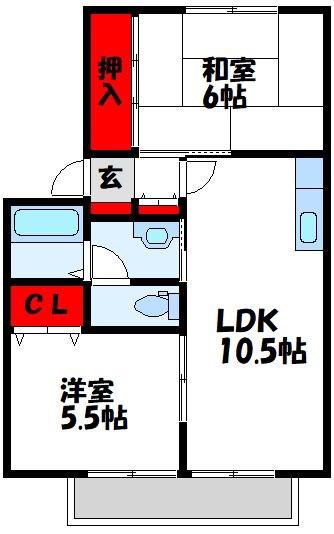 ソレジオ岡垣A(2LDK/1階)の間取り写真