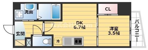 SERENITE堺筋本町SUD(1DK/8階)の間取り写真