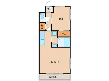 ゼンポーハイツフルマチB棟(1LDK/1階)の間取り写真